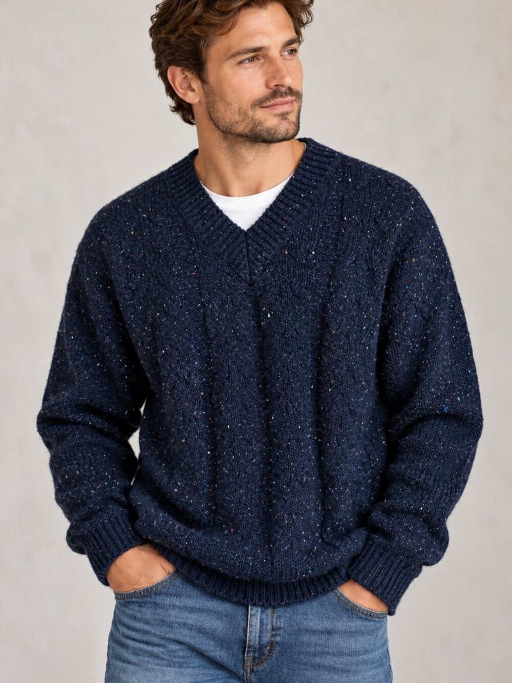 Vintage GAP Blue Speckled 100% Wool V neck Pullover XL